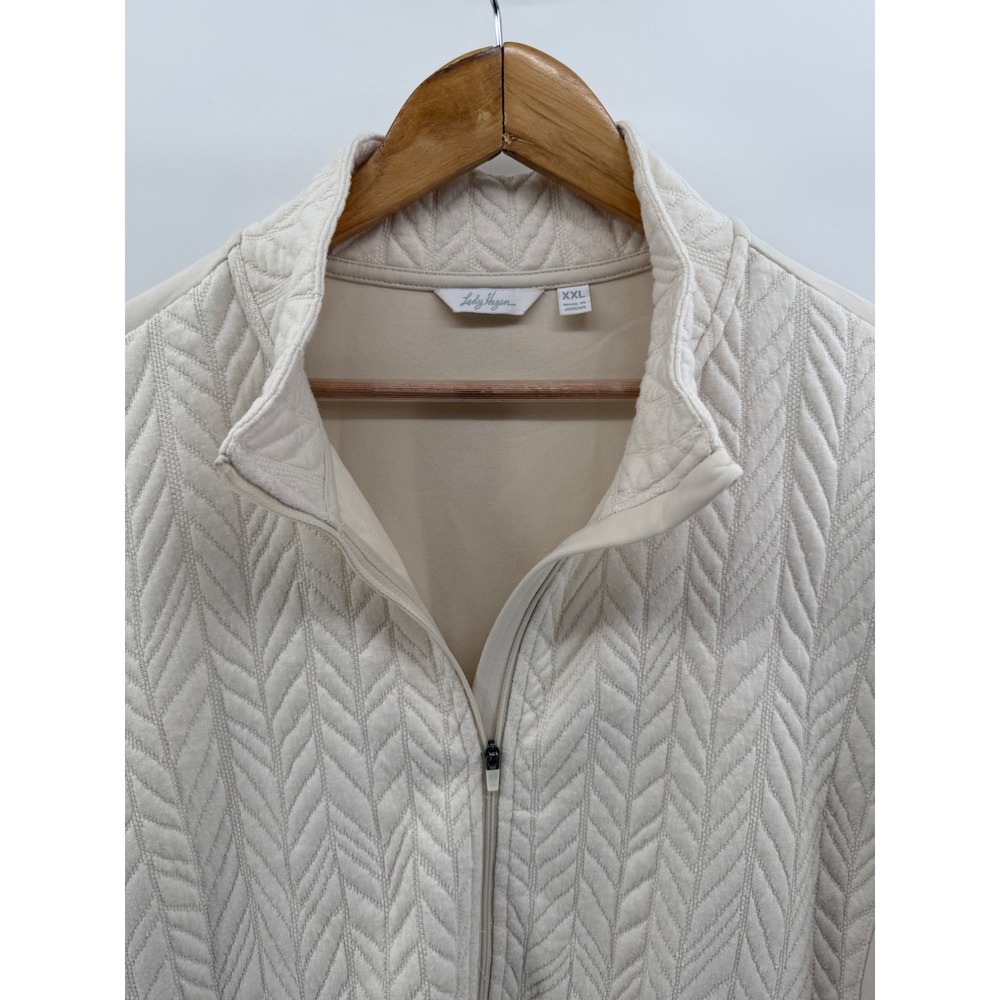 Lady Hagen Womens XXL Cream Quilted Chevron Full Zip Golf Jacket WGH17416